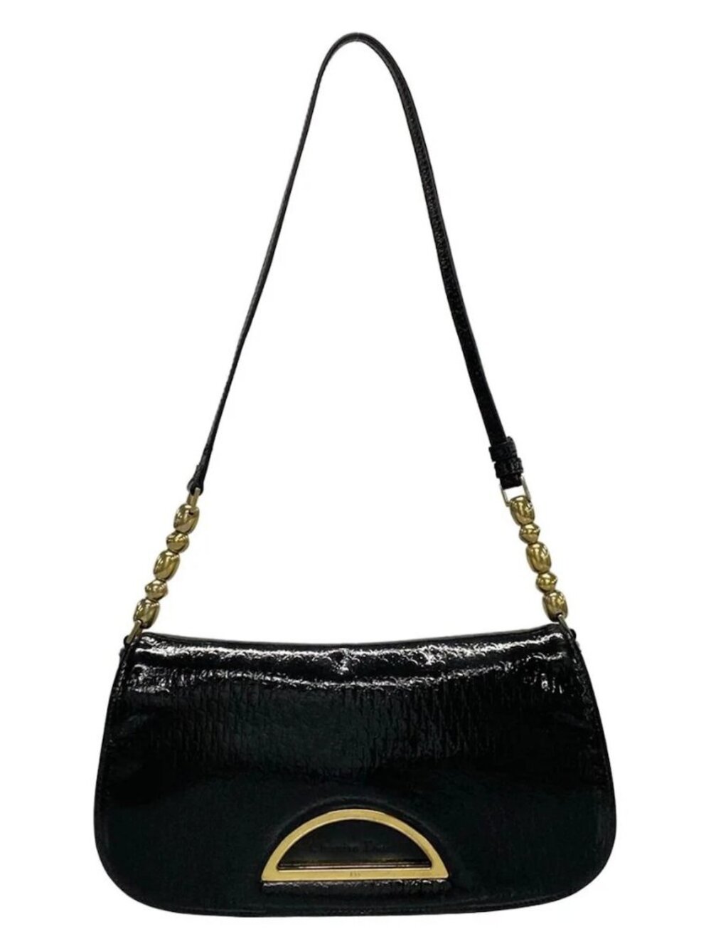 DIOR/ChristianDior Maris Pearl,Trotter Black Patent Leather Shoulder Bag